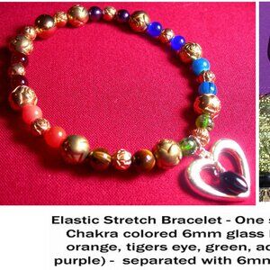 TDD Custom Made One Size Fits Most Chakra (#1582)Rose Silver Heart Yoga Bracelet
